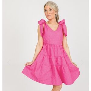 Hot Pink Textured Dress with Bows
